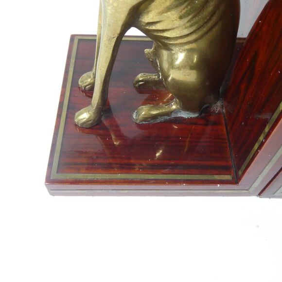 Brass & Wood Dog Bookends Statue Vintage Greyhound Whippet - Picture 11 of 12